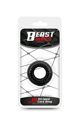 Silicone Striped Cock Ring - Beast Rings - 19 mm - Noir